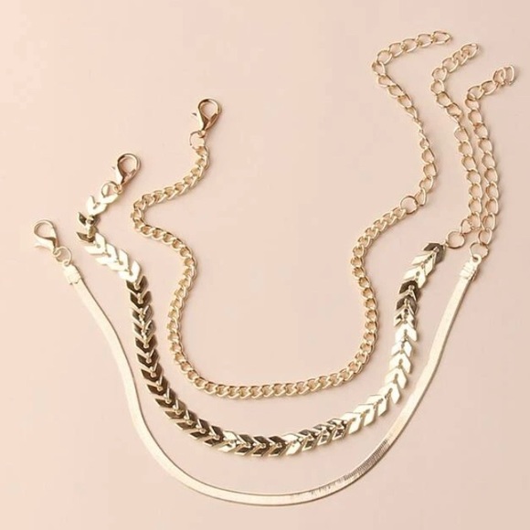 3pc Gold Simple Chain Anklets - Picture 2 of 2